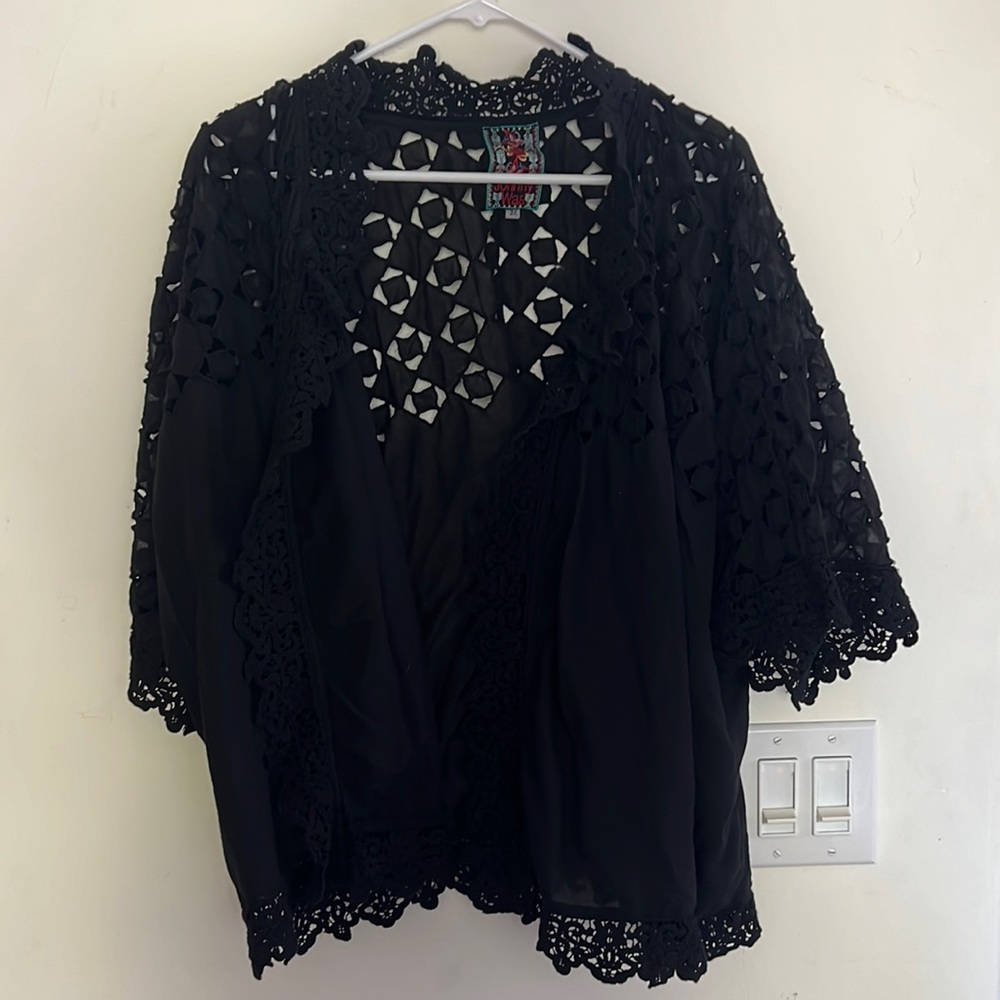 Johnny Was Black Cutoutt Lace Top